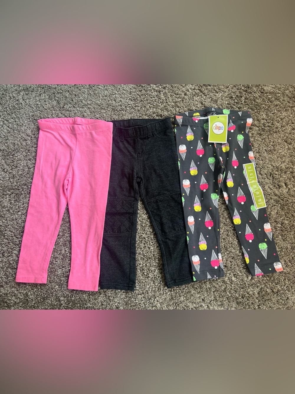 Circo Girls' Pink, Black & Multicolor Ice Cream Leggings 3-Pack
